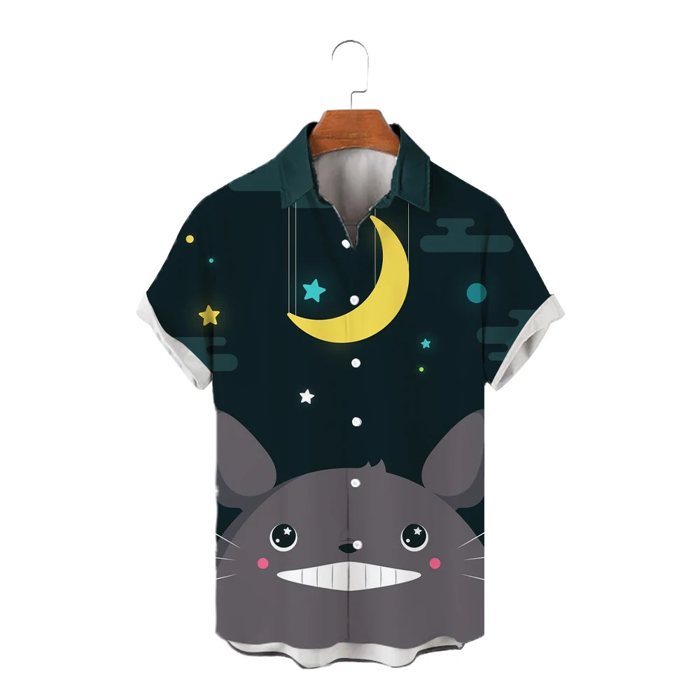 Cute Men\'s Shirts Social Shirt Fashion Miyazaki Hayao Aesthetic Clothing Streetwear Totoro New Oversized Hawaiian 5XL Tops Cool