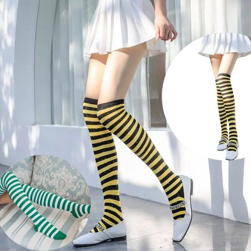 Color Striped Stockings And Thumbhole Gloves Set Fashion Women Christmas Styling Clothing Korean Sweet Cute Overknee Socks Suit