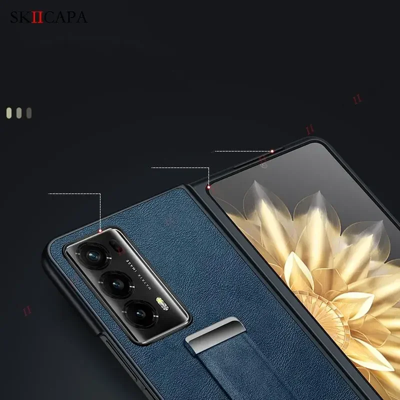 Luxury Leather Soft Phone Case For Honor Magic VS2 VS3 Wriststrap Metal Ring Holder Stand Back Cover For Honor Magic V2 V3 Cases
