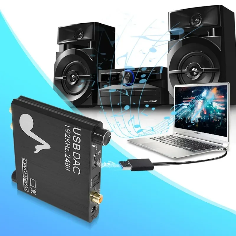 

USB DAC 192kHz 24Bit Digital to Analog Converter with Bass&Volume Control Coaxial Toslink to Analog Stereo L/R RCA