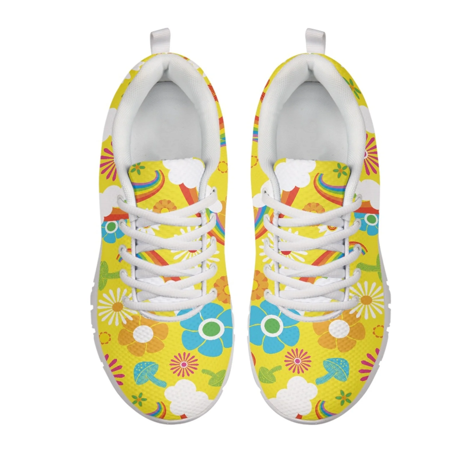 Coloranimal Rainbow Flower Cloud Low Top Tennis Shoes Womens Athletic Walking Sneakers Running Shoes for Ladies Lady