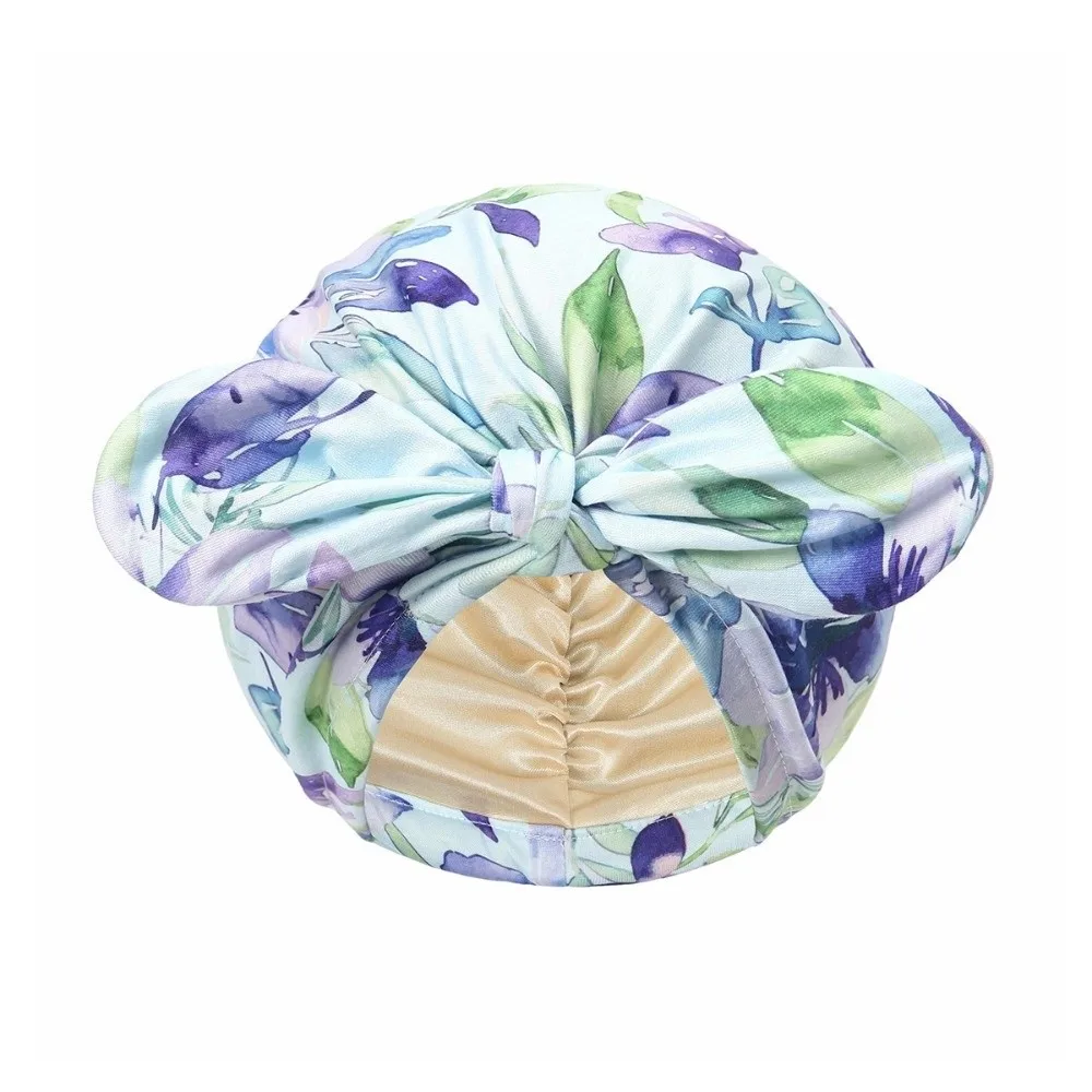 Satin Lined Bandana Turban Hat Paisley Print Rabbit Ear Bow Knot Hair Cover Bonnet 1PC Multi-Color Paisley Print Turban