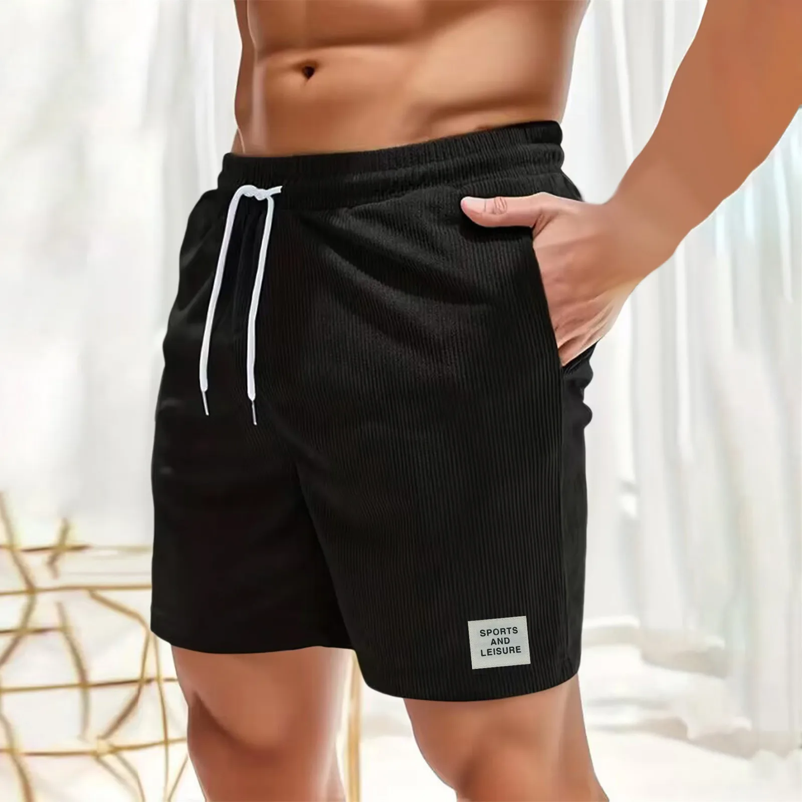 New Men's Corduroy Shorts Sweatpants Summer Casual Solid Color Simple Harajuku Shorts Pants Straight Fitness Jogging Shorts