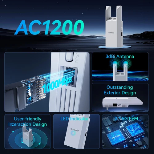 Imagen 2 del producto Tenda 1000Mbps Wifi Amplifier Dual band 2.4G 5G Repeater Network Expander Range Extender WiFi Signal Booster Wireless Router