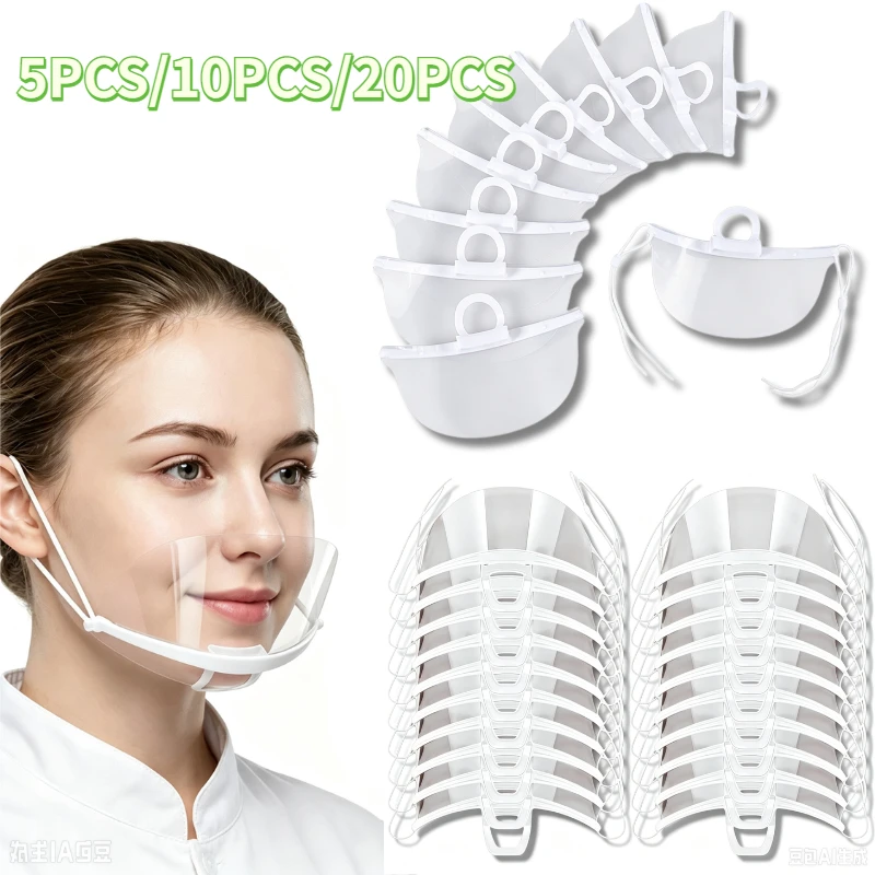 20PCS Clear Plastic Catering Mask Hotel Beauty Chef Waiter Mask Reusable Visible Splash Proof Mask