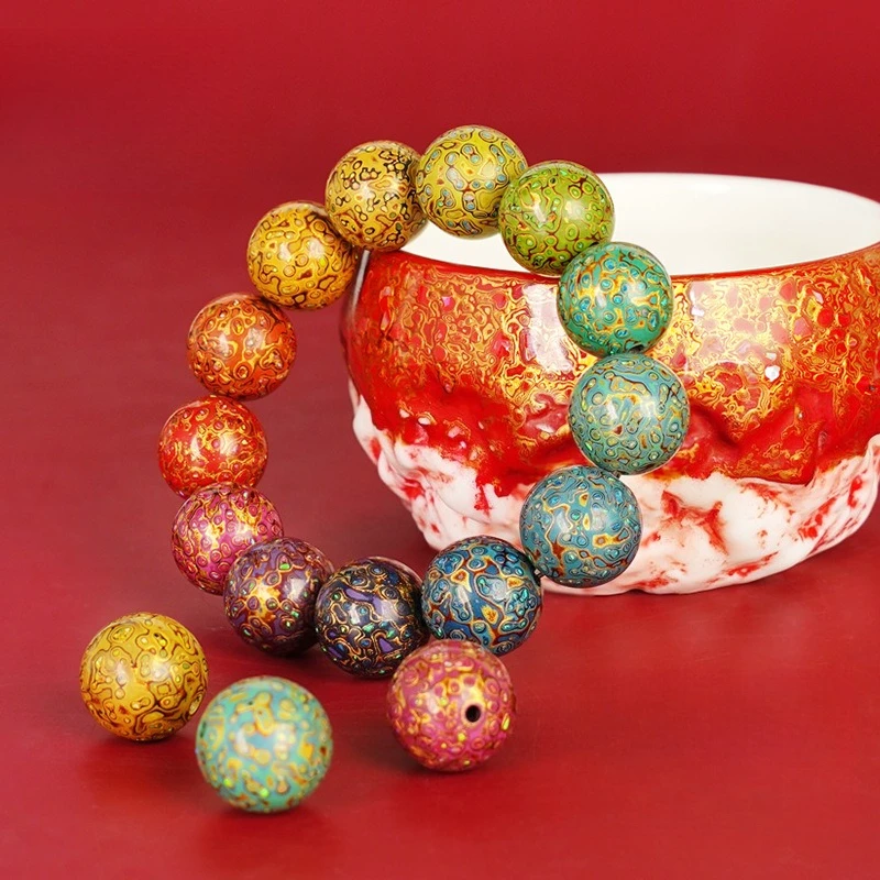 Single bead bracelet 12mm loose bead gift lacquerware Chinese style handicraft traditional intangible cultural heritage