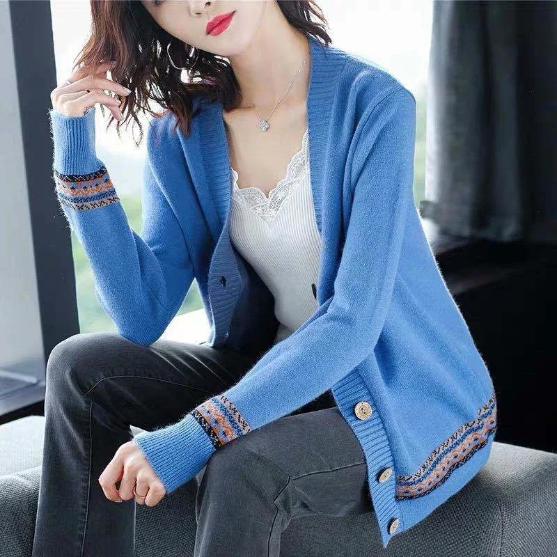 Big Size 4xl Printed Sweaters Cardigan Women Causal Slim Knitted Gilet Jackets Elegant Vintage Knitwear Coats Thin Malhas Casaco