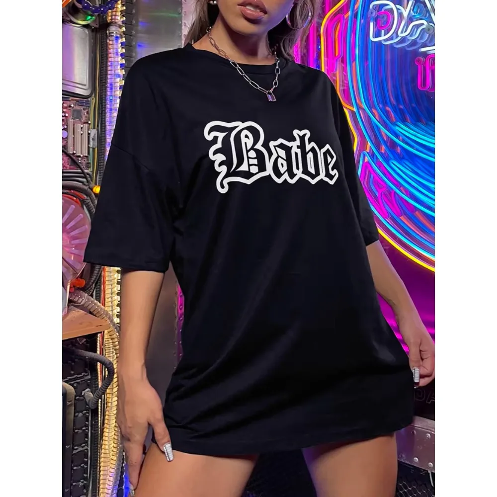 Babe Personality Street Font T-Shirts Women Loose Oversized T-Shirts High Quality Cotton Short Sleeve Summer Breathable Clothing