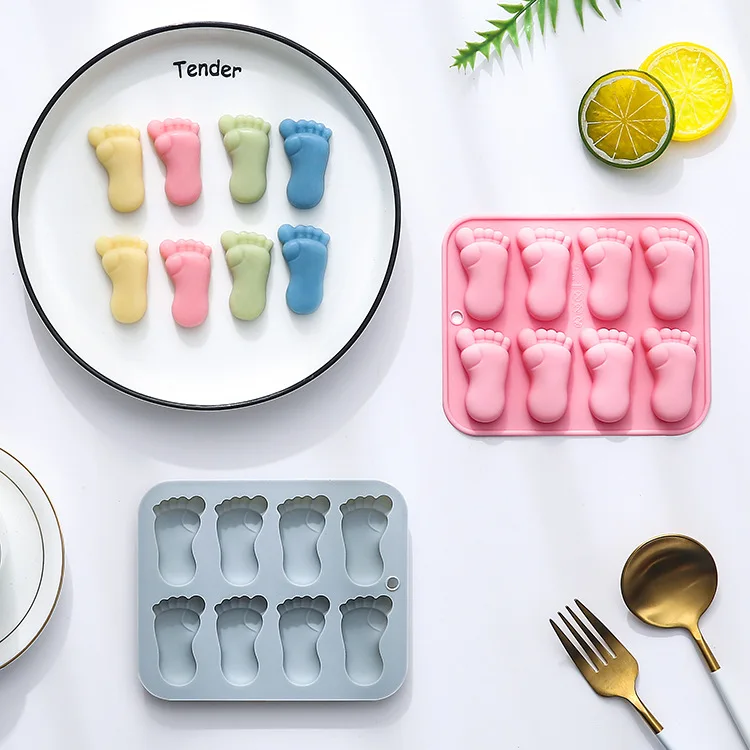 

8-hole Cute Baby Footprint Silicone Molds Diy Fondant Candy Chocolate Mould Epoxy Baking Tool Fudge Jelly Resin Mold Cake Decor