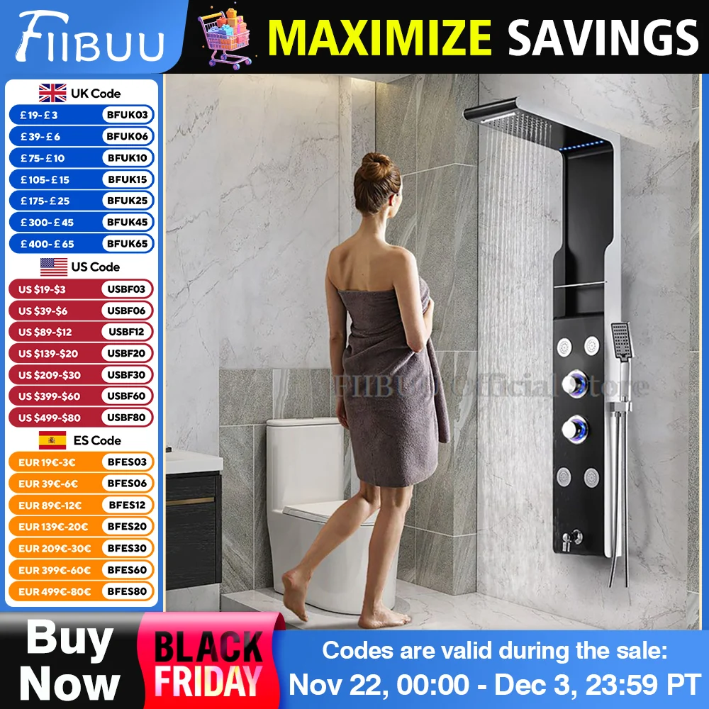 Smart Shower Set For Bathroom With Shower Head  LED Atmosphere Light  Wall Mounted  Thermostatic Shower Used For Shower Room