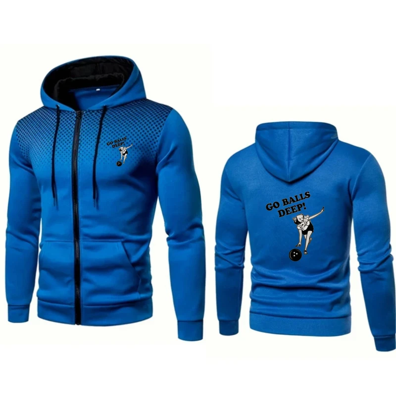 

Men's Hooded Jacket Blue Go Balls Deep Printed Pattern Gym Workout Sports Casual Wear
