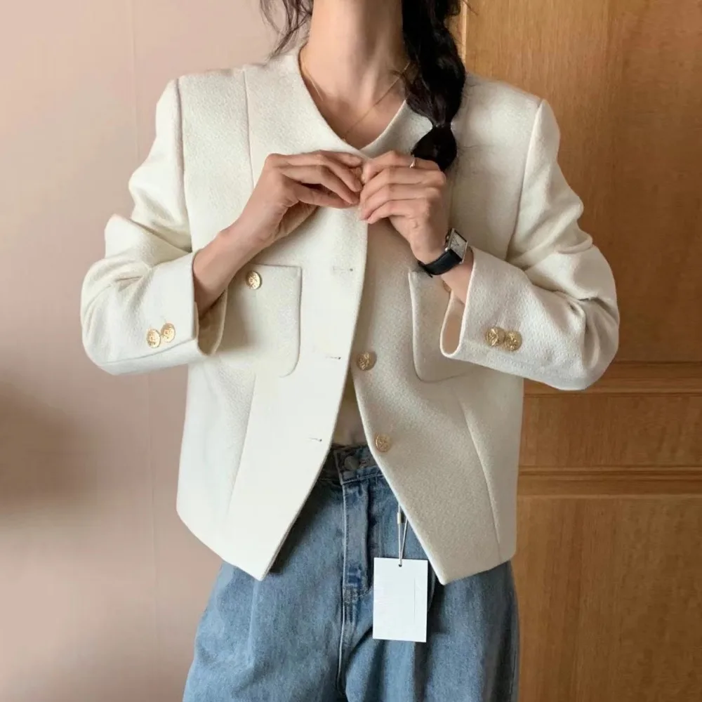 

Women's 2025 Autumn New Korean Style Fresh Apple Green Small Fragrance Style Sweet Single-breasted Tweed Jacket