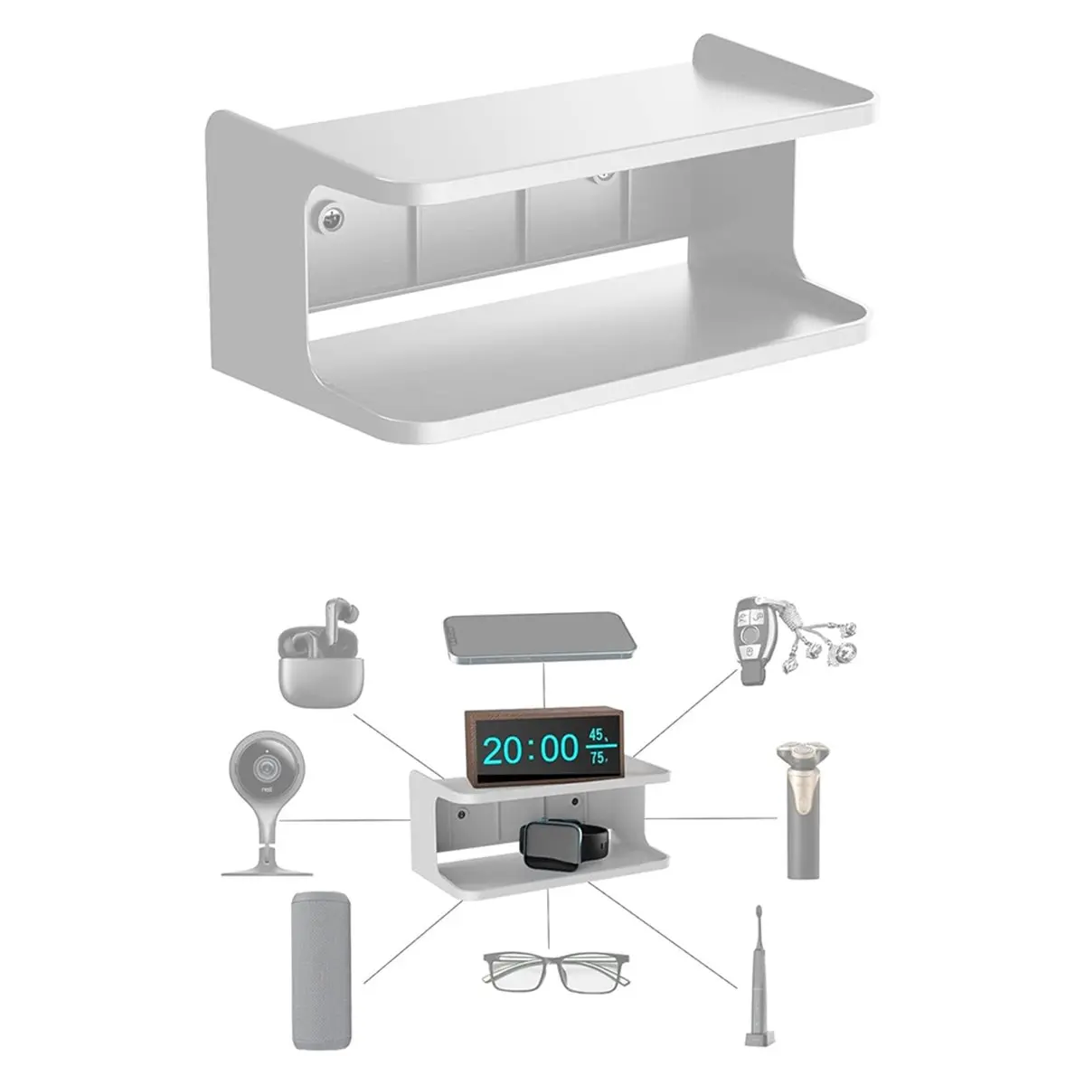 RECOMMENDATION  2-Shelf Bedside Shelf Organizer, Modern/Contemporary Style, Wall Mount, Double Tray Holder Black