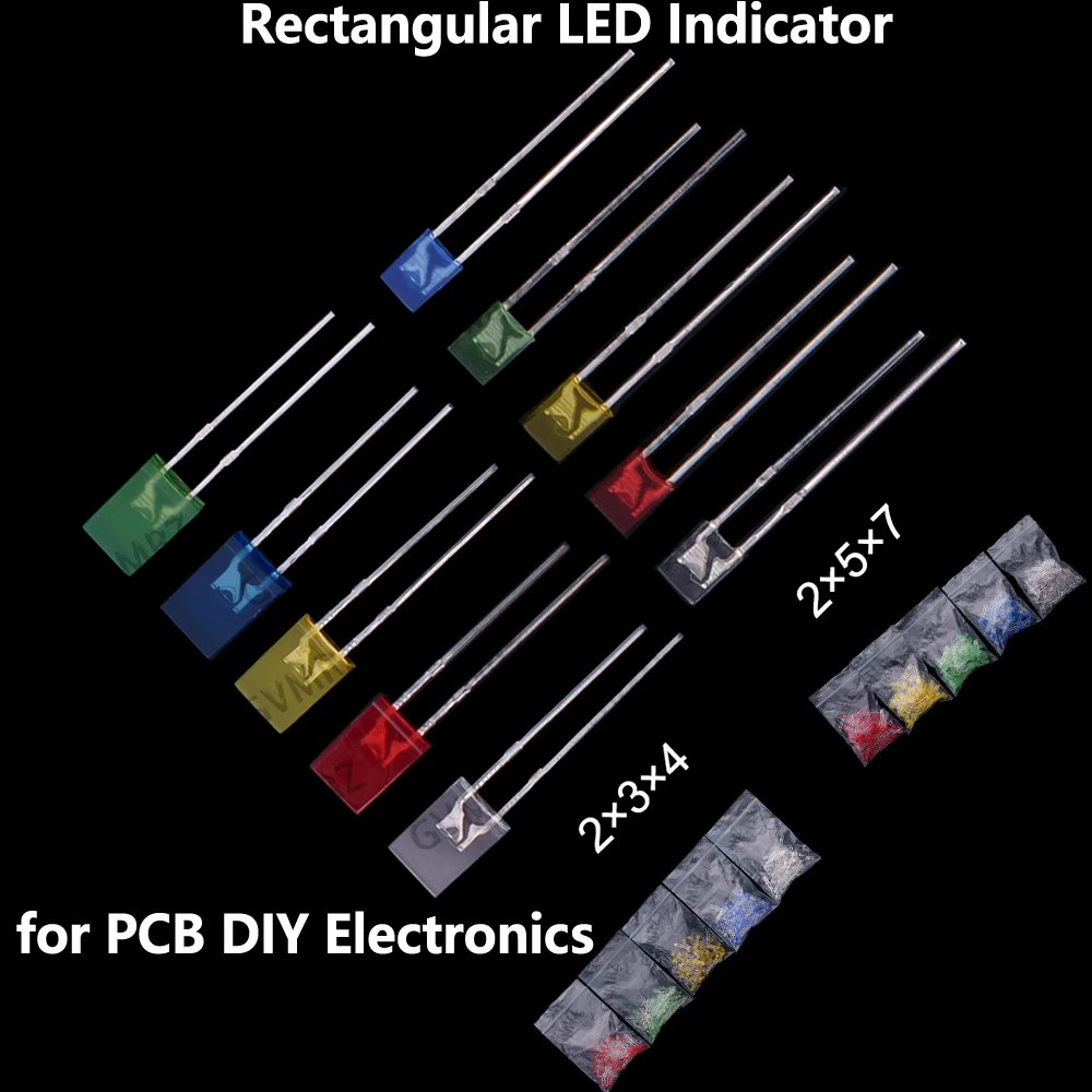 100PCS/1000PCS Rectangular LED Indicator 2×3×4mm 2×5×7mm Multiple Colors for PCB DIY Electronics White Green Integrated circuit