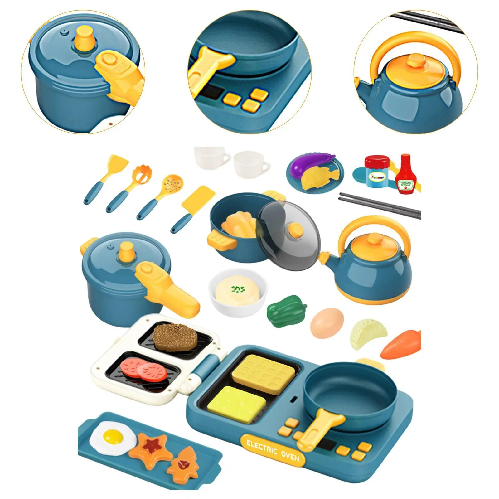 Juego de cocina, utensilios de cocina de simulación, olla y sartén, modelo preescolar con sonido y luz para niños, niñas, niños pequeños de 3 a 8 años