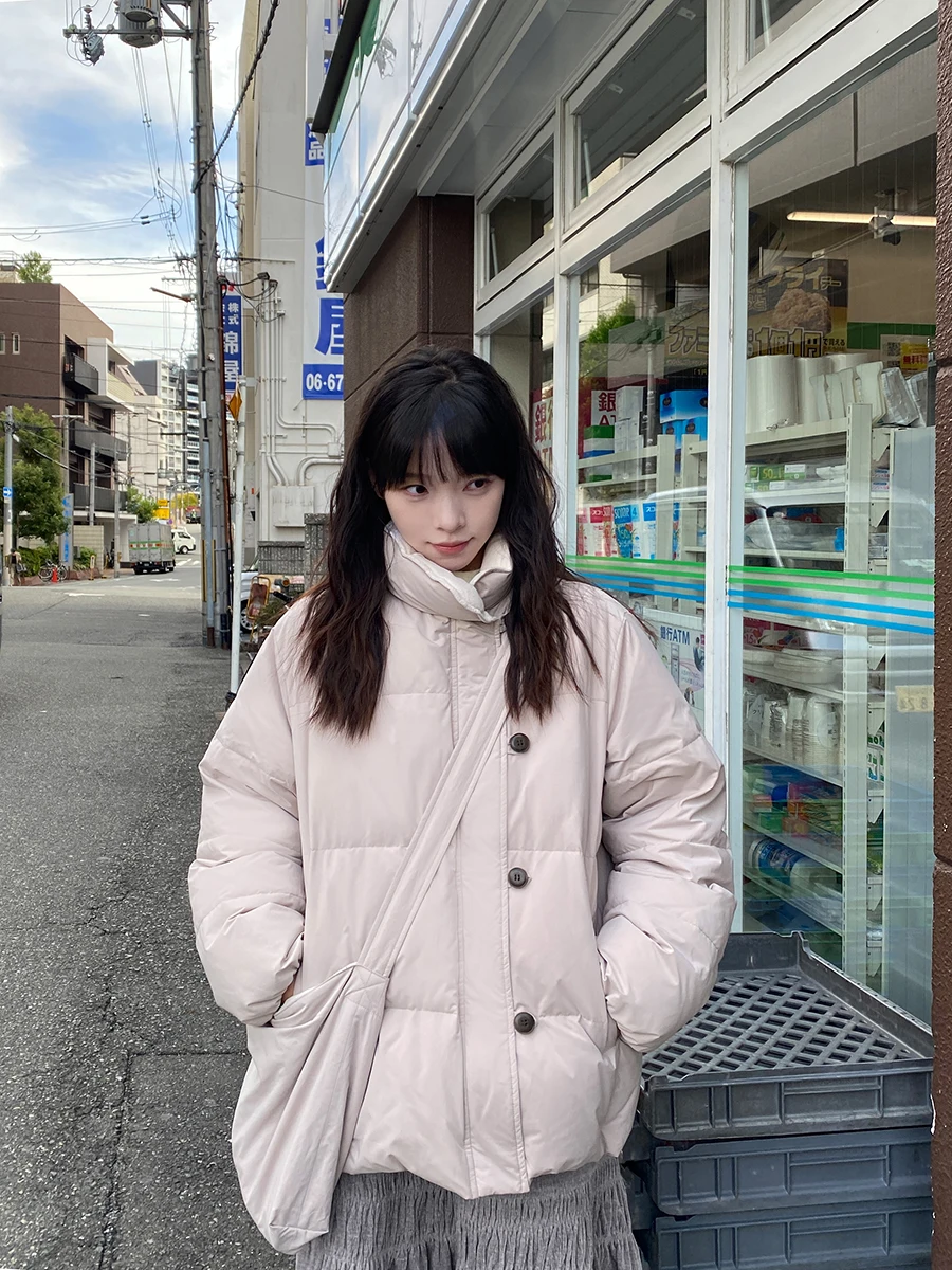 

Женское пуховое пальто Milk Rabbit с воротником-стойкой Jaet Du, зимнее пальто с пуховым наполнителем, теплая верхняя одежда, длинная застежка на одной пуговице