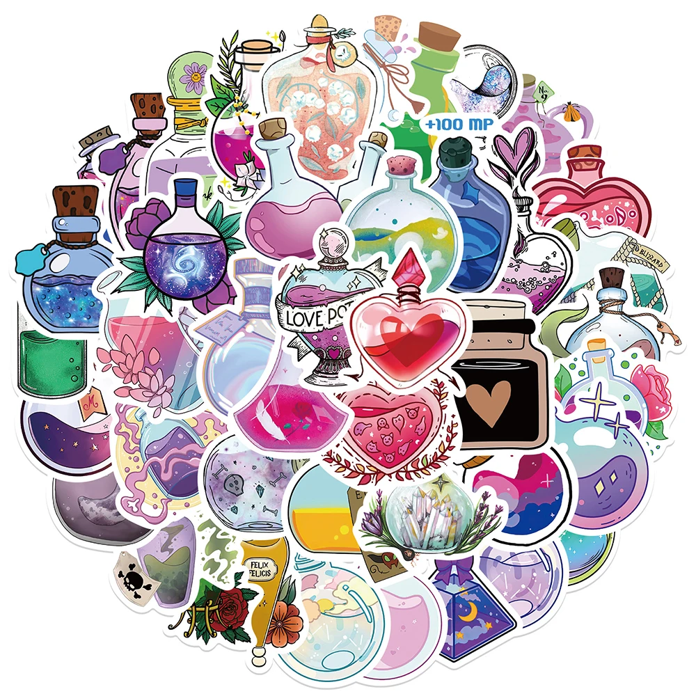 10/30/50pcs Cartoon Magic Potion Mystical Apothecary Decoration Stickers Graffiti Motorcycle Notebook Phone Kawaii Pattern Decal