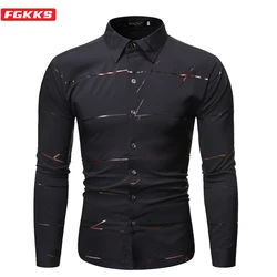 FGKKS Summer Brand Men's Shirt Printed Casual Long Sleeved Male Social Shirt Slim Fit Dress Shirt For Men