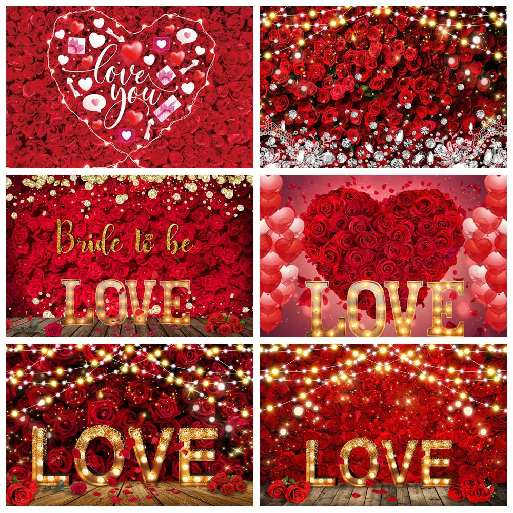 

Valentine's Day Photography Backdrops February 14 Glitter Red Rose Heart Wedding Portrait Background Decor Photo studio Props