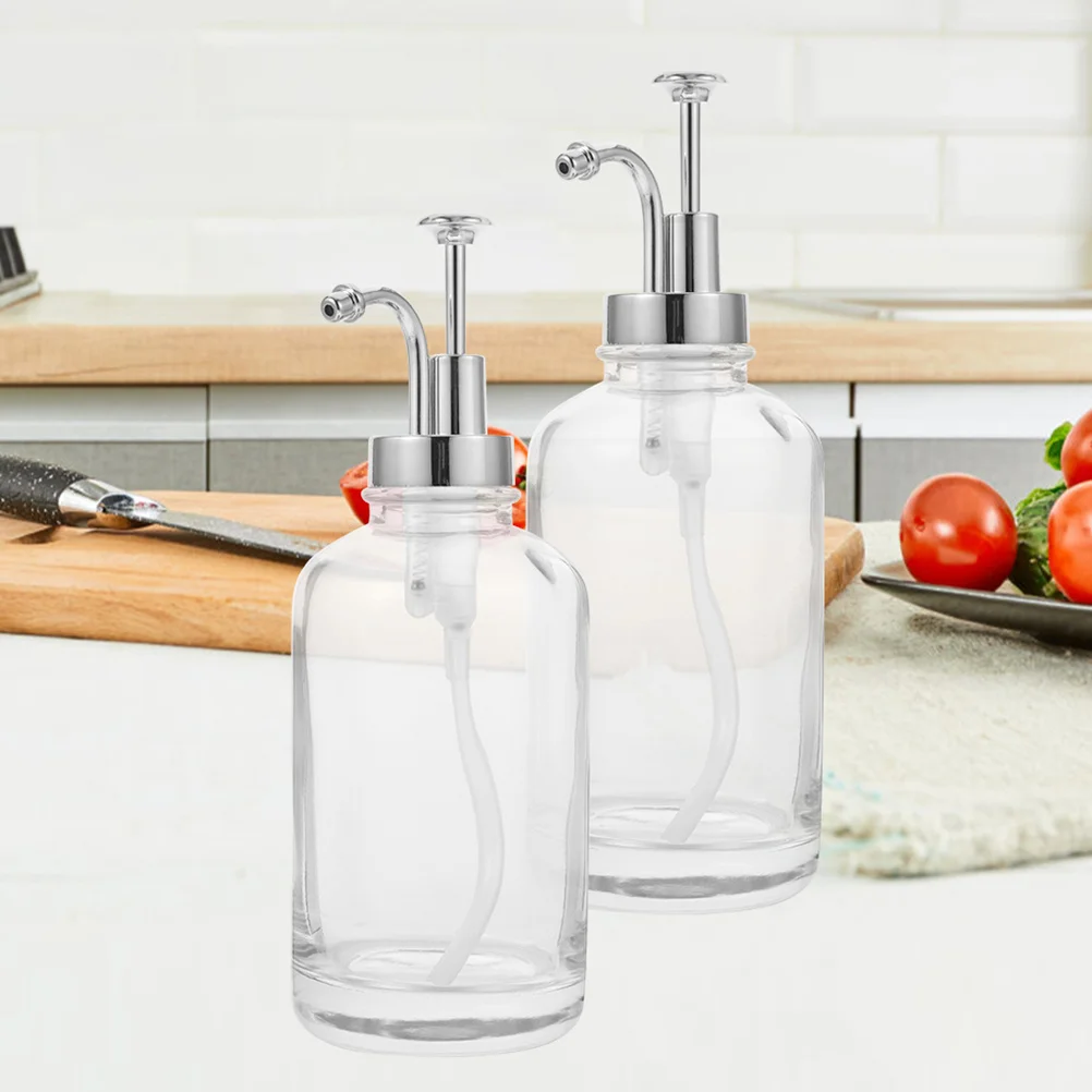 

2Pcs Syrup Pump Dispenser Transparent Glass Bottles Honey Jam Seasonings Storage Easy Use Coffee Bar Supplies Syrup Pourer