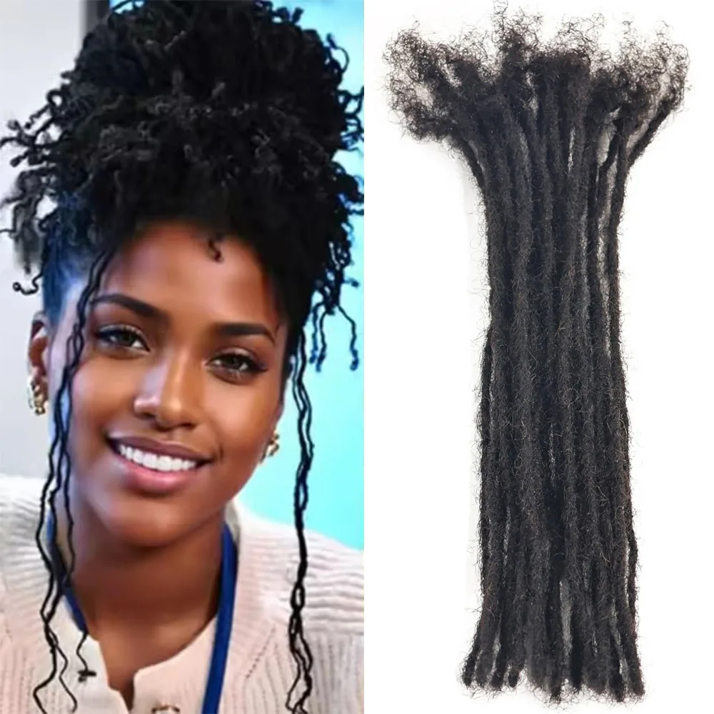 4-24 Inch 100% Real Human Hair Inter Loc Extensions Full Handmade Dreadlock Extensions 20 Strands 0.2cm Width Hair For Men Women