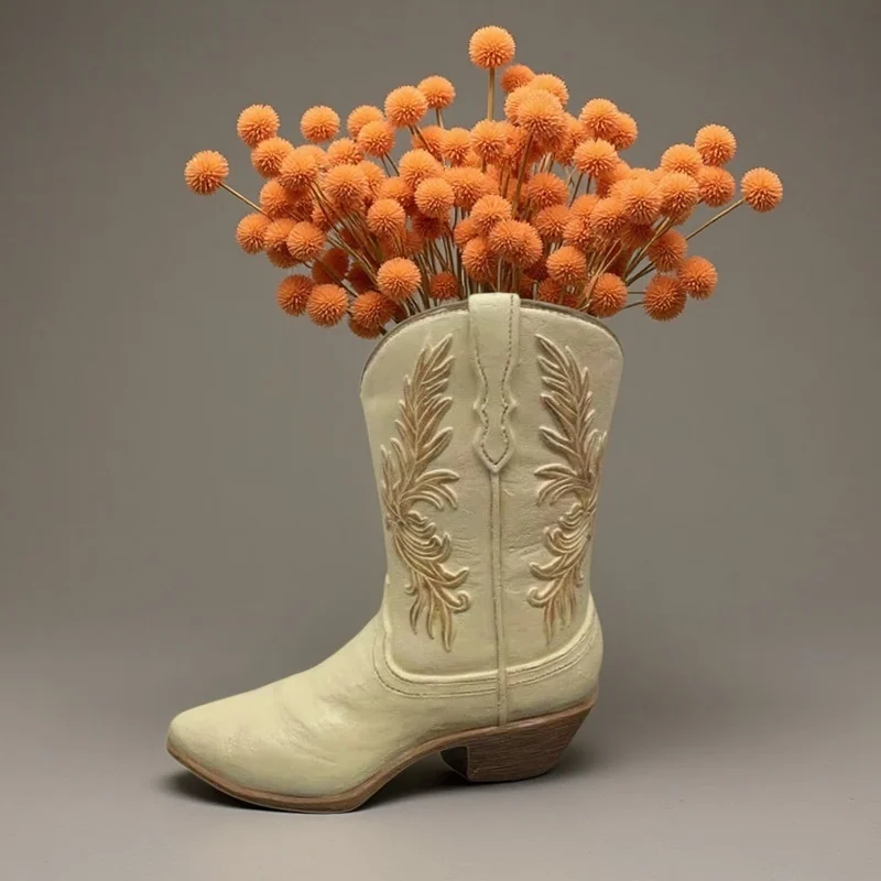 Vintage-Vase in Stiefelform aus Kunstharz, amerikanischer Country-Stil, Cowboy-Stiefel, Blumenbehälter, Heimdekoration, Wohnzimmer-Tischvase, Ornament – Detail 3
