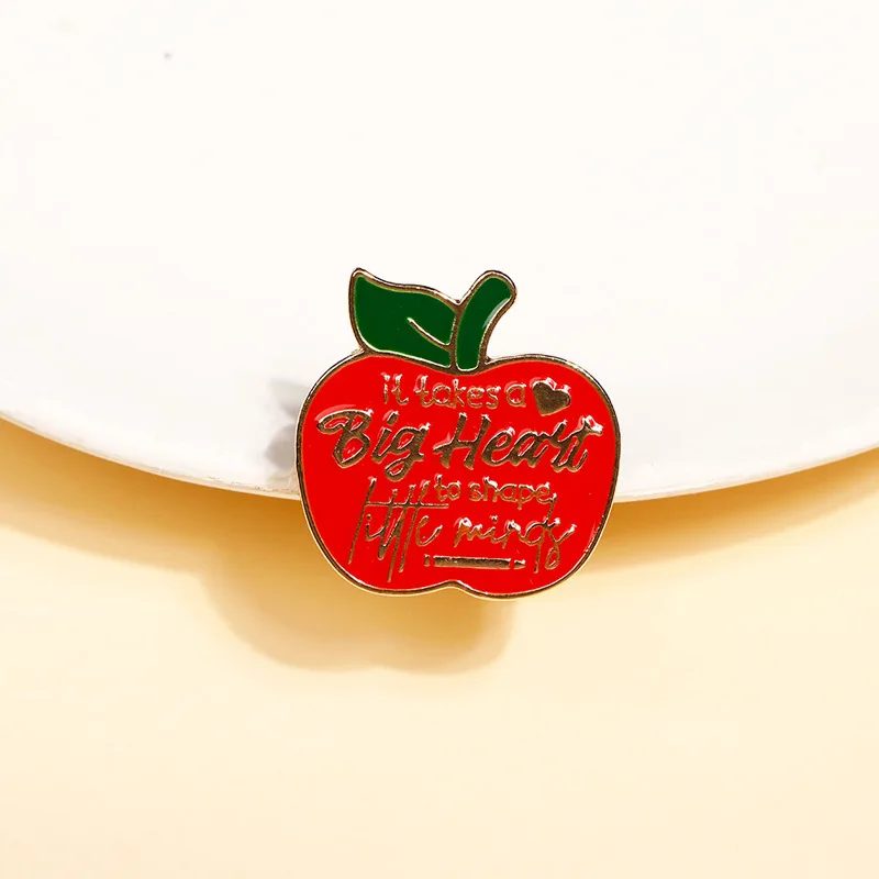 Teacher Gifts Enamel Brooches Best Wihes Apple Letter Pins Badges For School Fancy