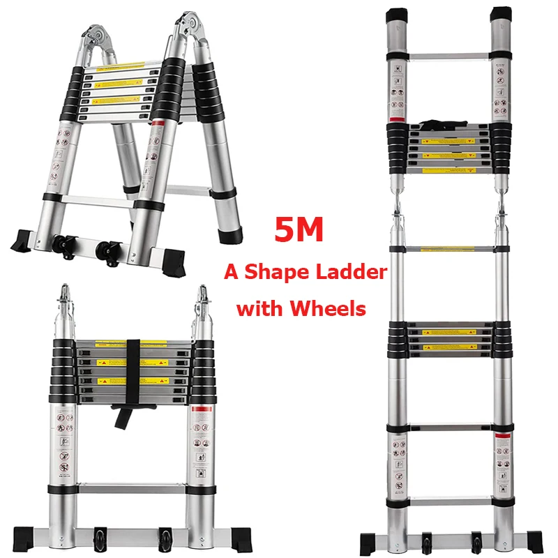 Imagem -06 - Escada Telescópica Dobrável com Herringbone Stepladder Extensão de Engenharia de Casa Escadas de Alumínio Escada de Escalada 16.5ft