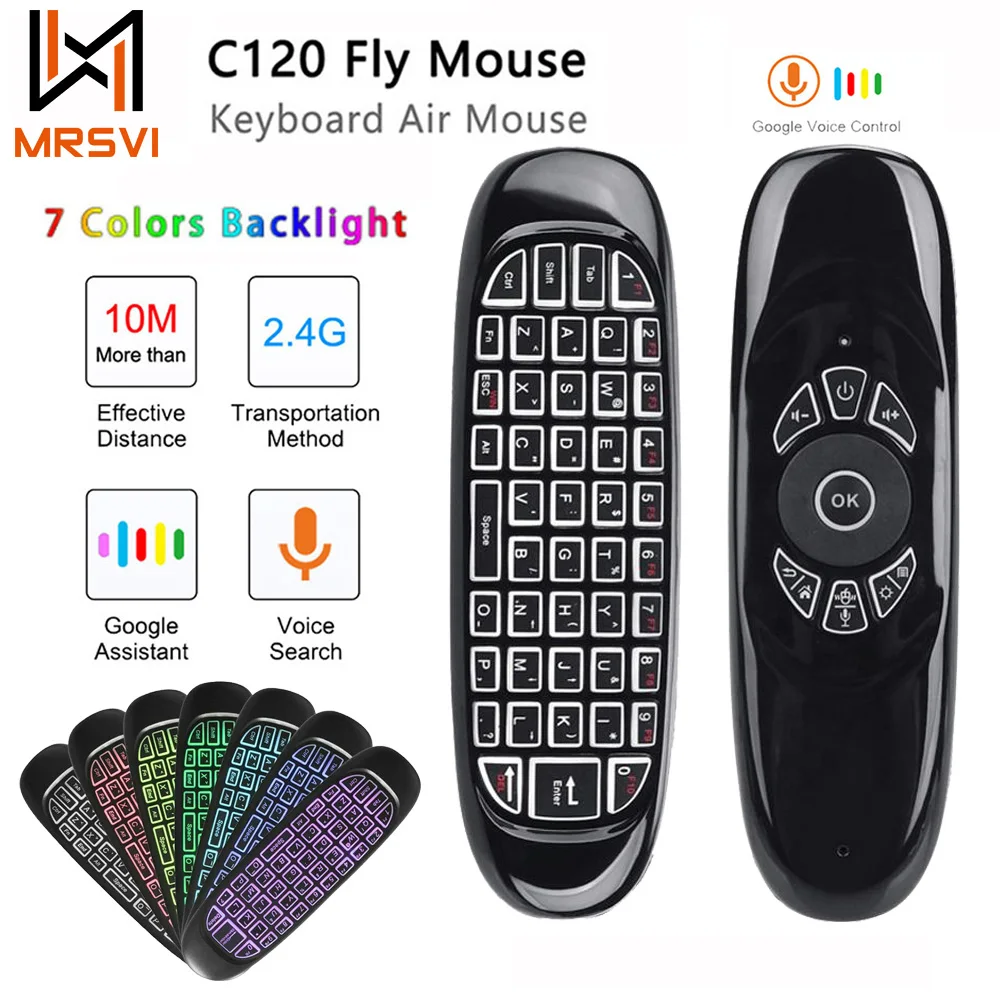 C120 Air Mouse 2.4G RF Smart Remote Control 7 Color Backlight English Wireless Keyboard  for Android Smart TV Box