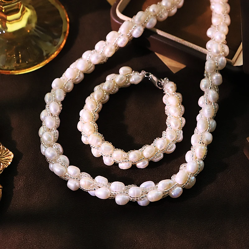 

Белый натуральный пресноводный жемчуг, браслет, комплект ожерелья, роскошный дизайн, высококачественный браслет, свадебные женские украшения GS0020A