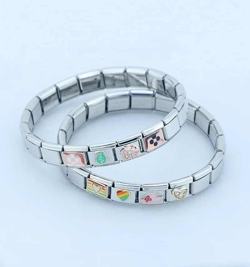 Hapiship Romantic Rainbow color Heart Flower Wing Italian Charm Links Fit 9mm Stainless Steel Bracelet Jewelry DIY Making DJ481 image 4