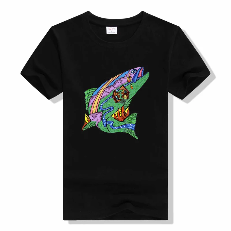 Cartoon Snake River Mountain Trout Outdoor fishing t shirt Men women Summer Camping adventure hiking short sleeves t shirts