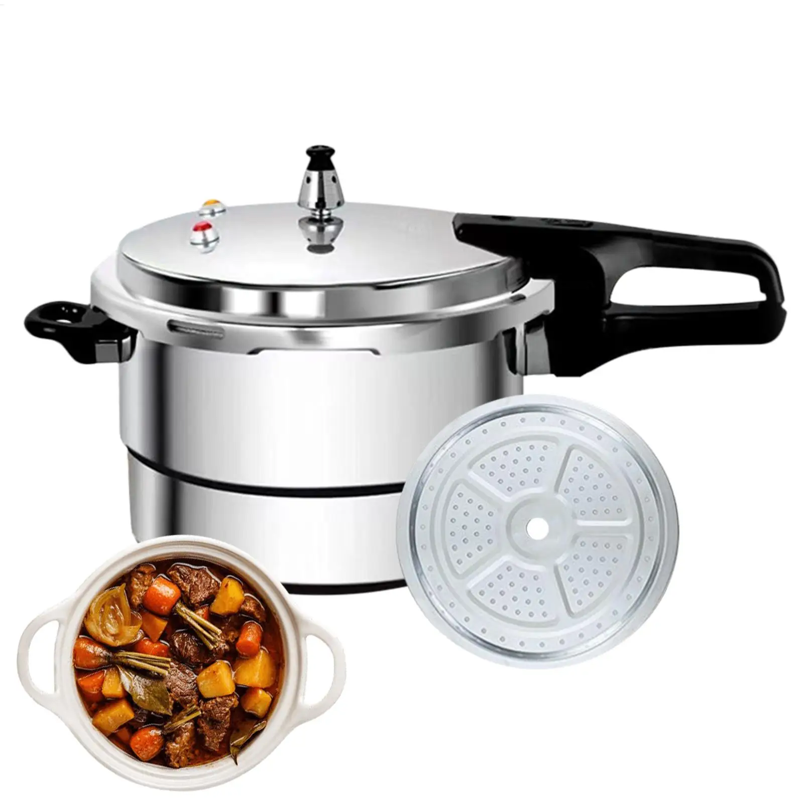 7L double-handle pressure cooker, made of thickened aluminum and stainless steel, includes steaming rack, suitable for all stove