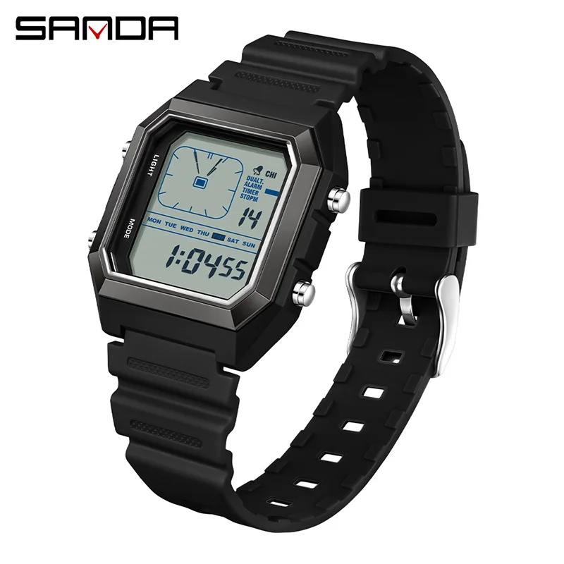 SANDA 6307 New Men's Digital Multifunctional Night Light Timer Calendar Outdoor Sports Waterproof Student Electronic Watch Reloj