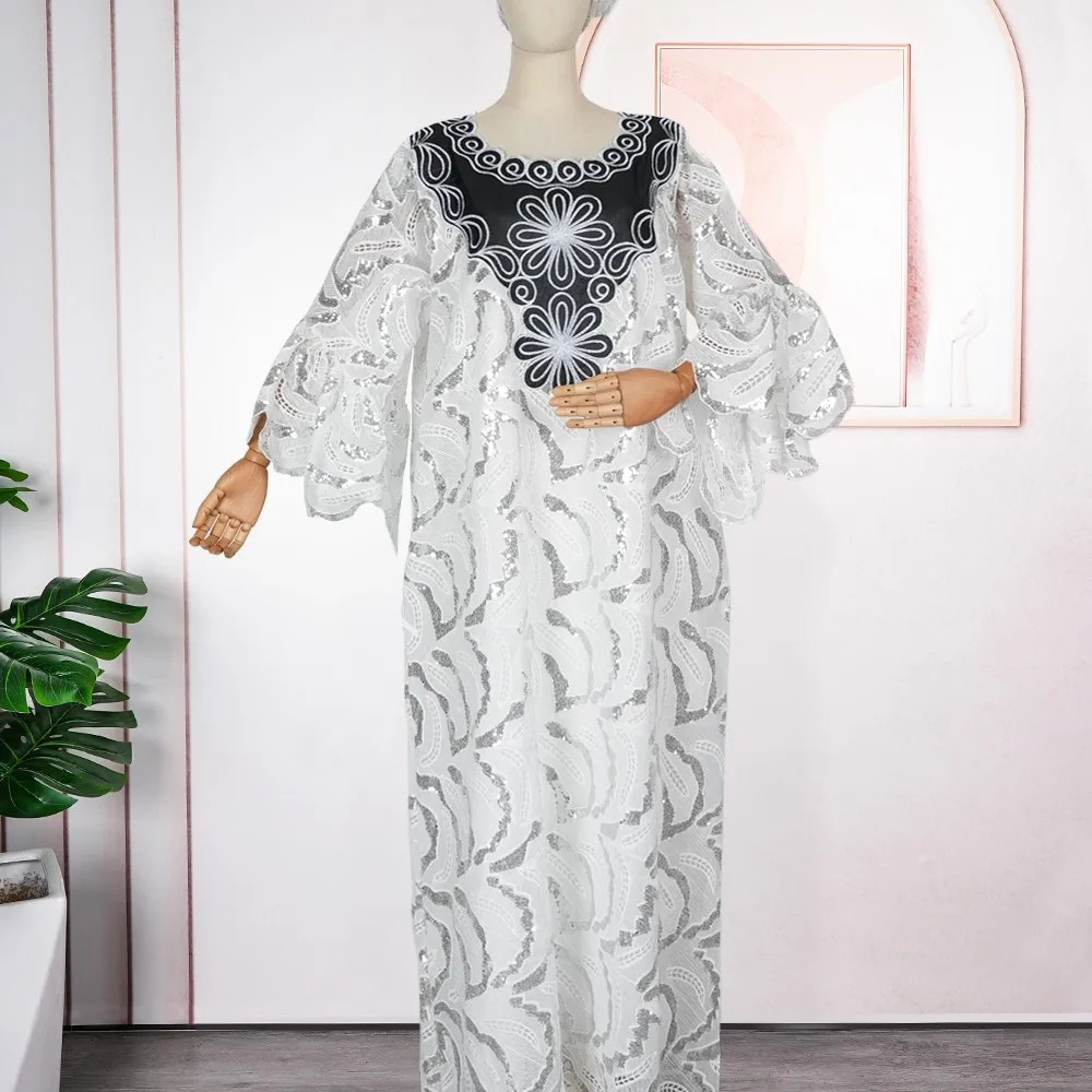 Африканские платья для женщин, новинка 2023 года, модный элегантный белый кружевной халат, мусульманская одежда Абая, большие размеры, свадебная вечеринка, церковная одежда