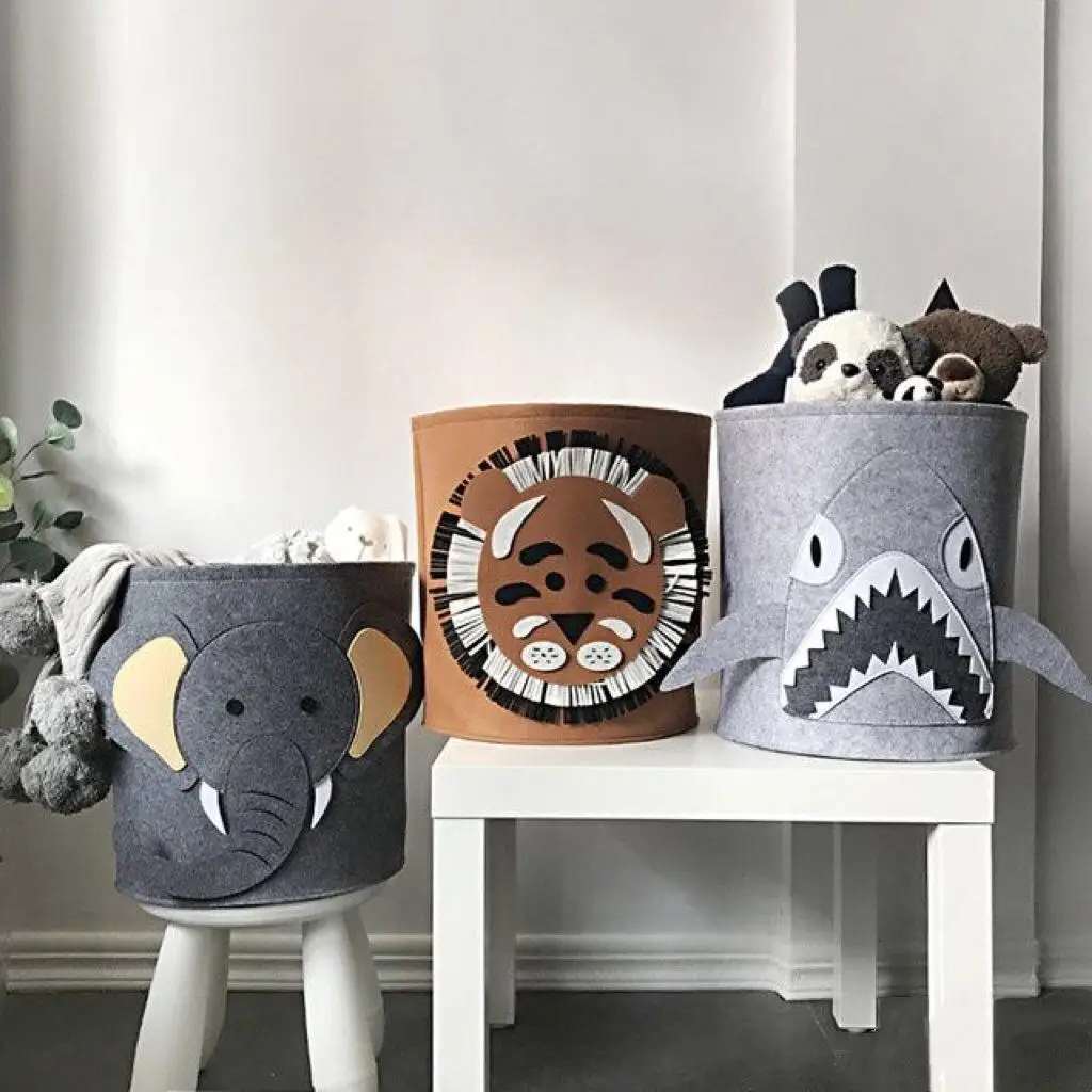 High appearance, large capacity cartoon animal felt storage bucket, washable dirty clothes basket storage baskets organizer