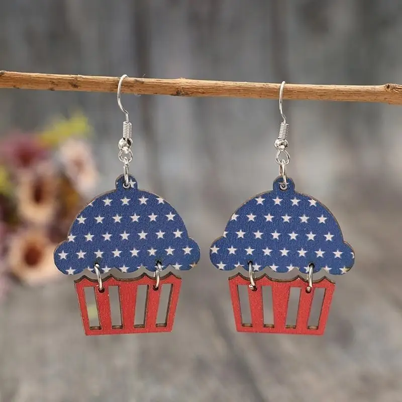 Stylish Wooden Earrings Dangle Ear Hooks For Independence Day Themed Occasions