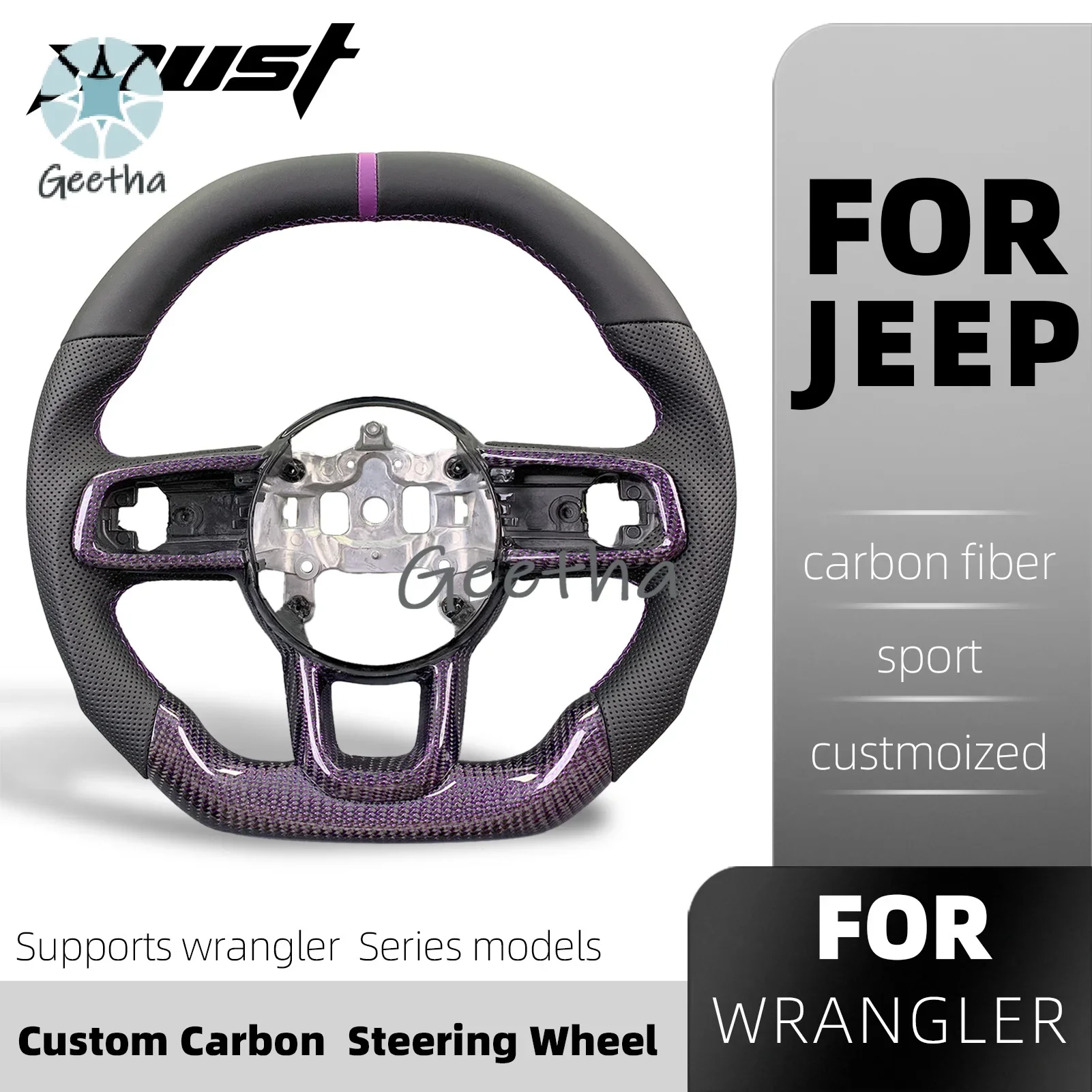 

For Jeep Wrangler Customized Perforated Leather Carbon Fiber Steering Wheel 2018 2019 2020 2021 2022 2023 2024 Body kit bumper