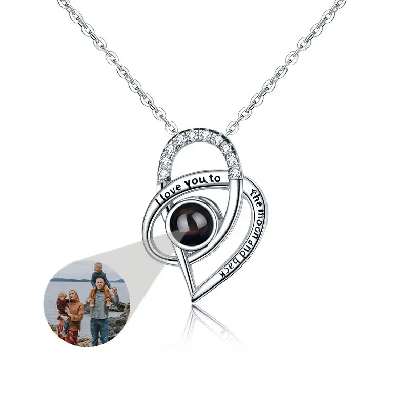 Personalized Projection Photo Heart Necklaces for Women Custom Family Love Photos Images Anniversary Valentine's Day Gifts