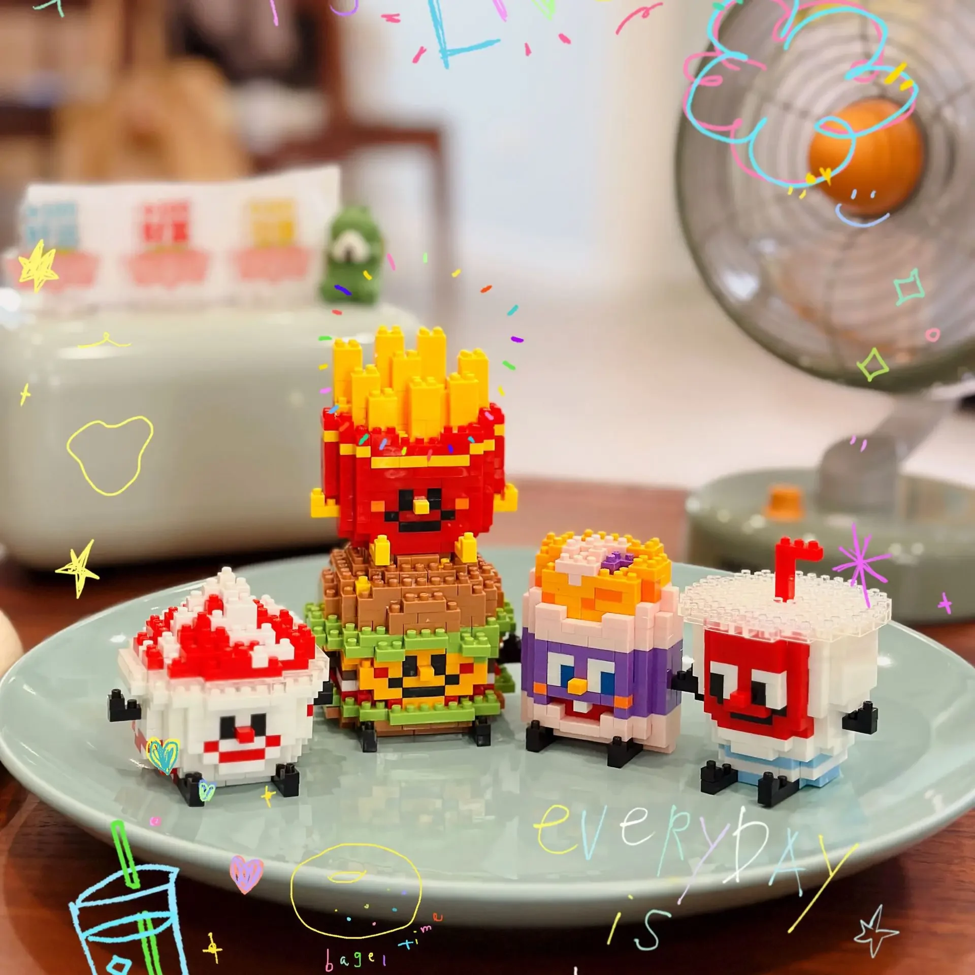 Foods Mini Building Blocks Hamburgers French Fries Egg Bread Avocado Pineapple Micro Brick Figure Model Toys For Kids Gift
