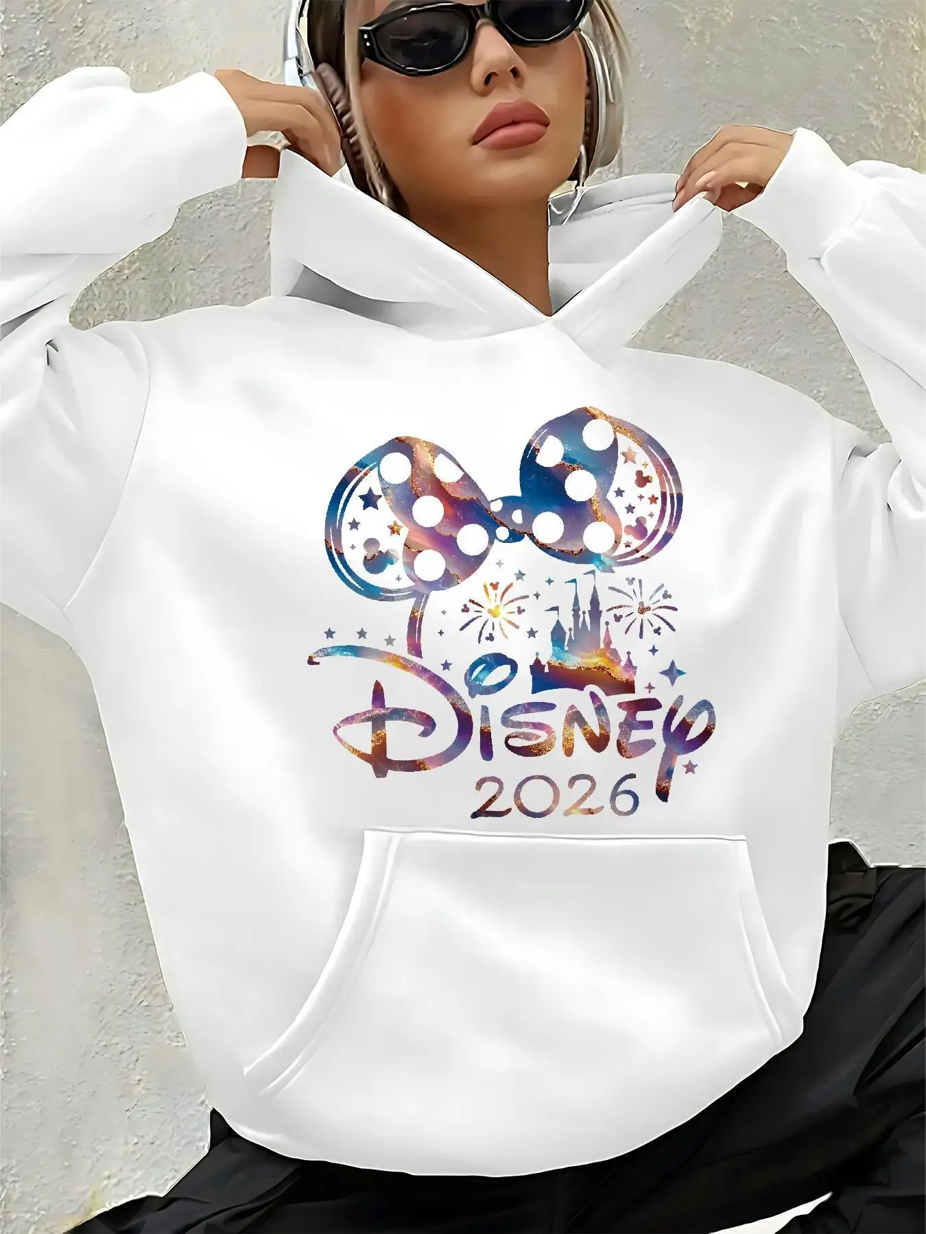 2026 Christmas and New Year Ladies Disney Title - Black Sweater with Mickey Mouse, Comfortable Autumn/Winter Hooded Sweater