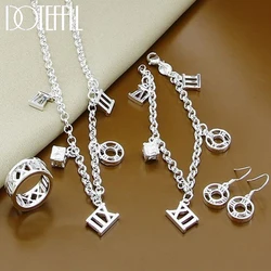 DOTEFFIL 925 Sterling Silver Roman Numerals Earring Ring Bracelet Necklace Set For Woman Wedding Engagement Fashion Jewelry