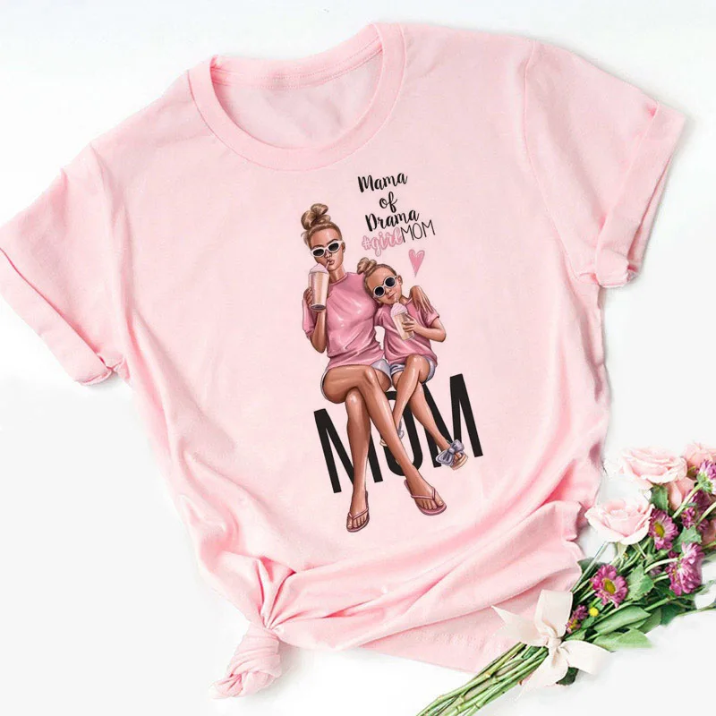 Cotton  100% European and American Women's Round Neck Short Sleeve Mother and Daughter T-shirt Top Graphic T Shirts