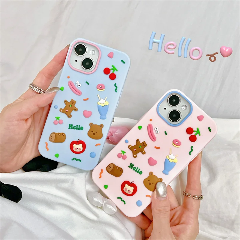 Cute graffiti teddy bear phone case For iPhone 11 12 13 14 15 pro max