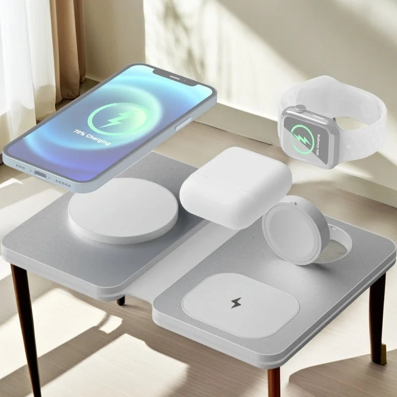 

3 in 1 15W Wireless Folding Magnetic Wireless Charger, Fast Charging Base Stand, Compatible with IPhone, Apple Watch, Earphones