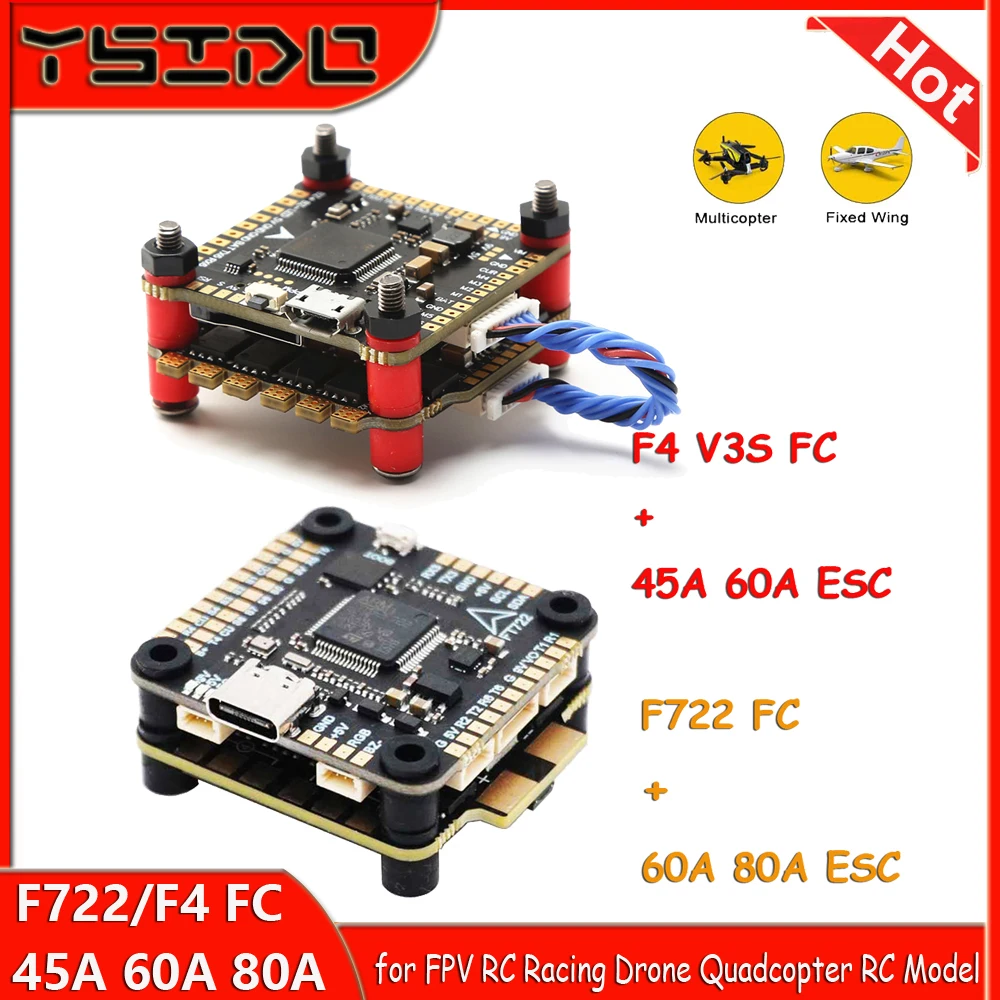 F722 F7/F4 V3 F4V3S PLUS Flight Controller FC with 4-in-1 BLS 45A 60A 80A ESC Stack/Flytower for FPV RC Racing Drone Quadcopter