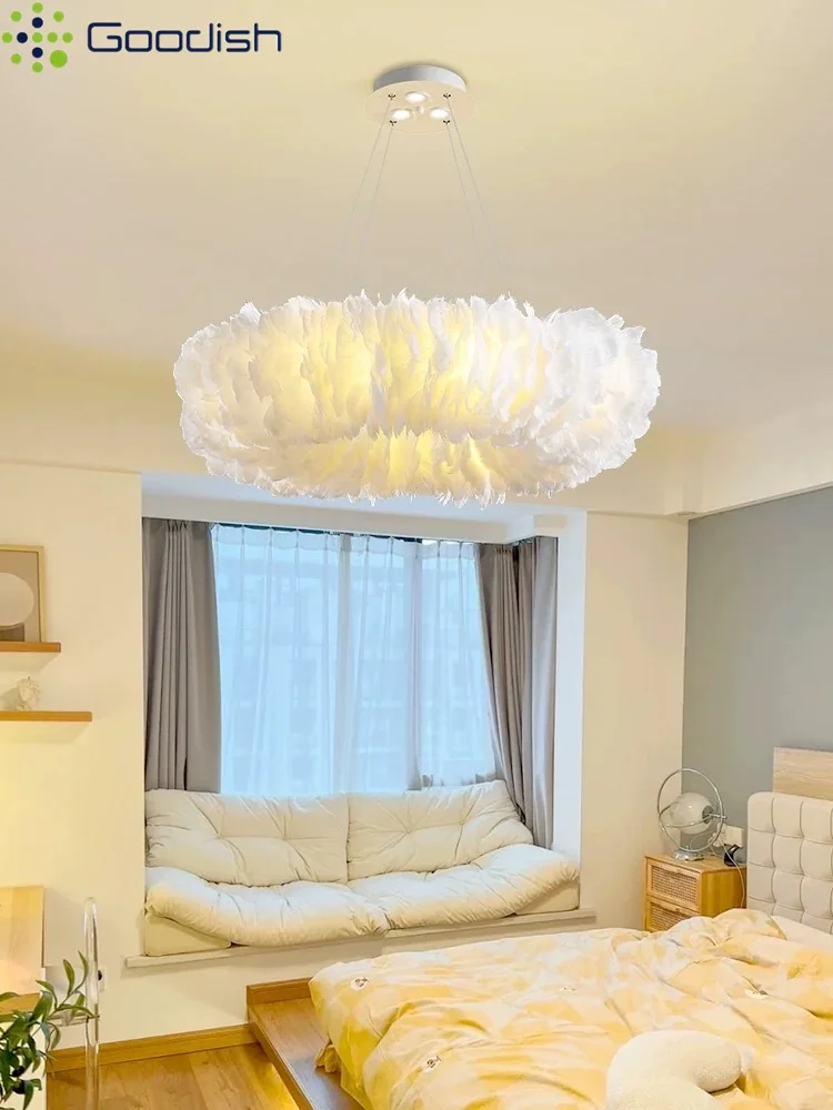 Medieval Bauhaus Nordic Feathers circular furry shaped LED Pendant Lights Lustre Lamp for Living Room Home Decoration Chandelier