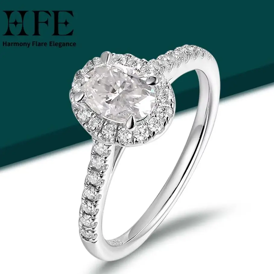 

HFE 1 Carat Oval Cut D Color Moissanite Ring Women 925 Sterling Silver Drop Shape Engagement Ring Bridal Wedding Ring Jewelry