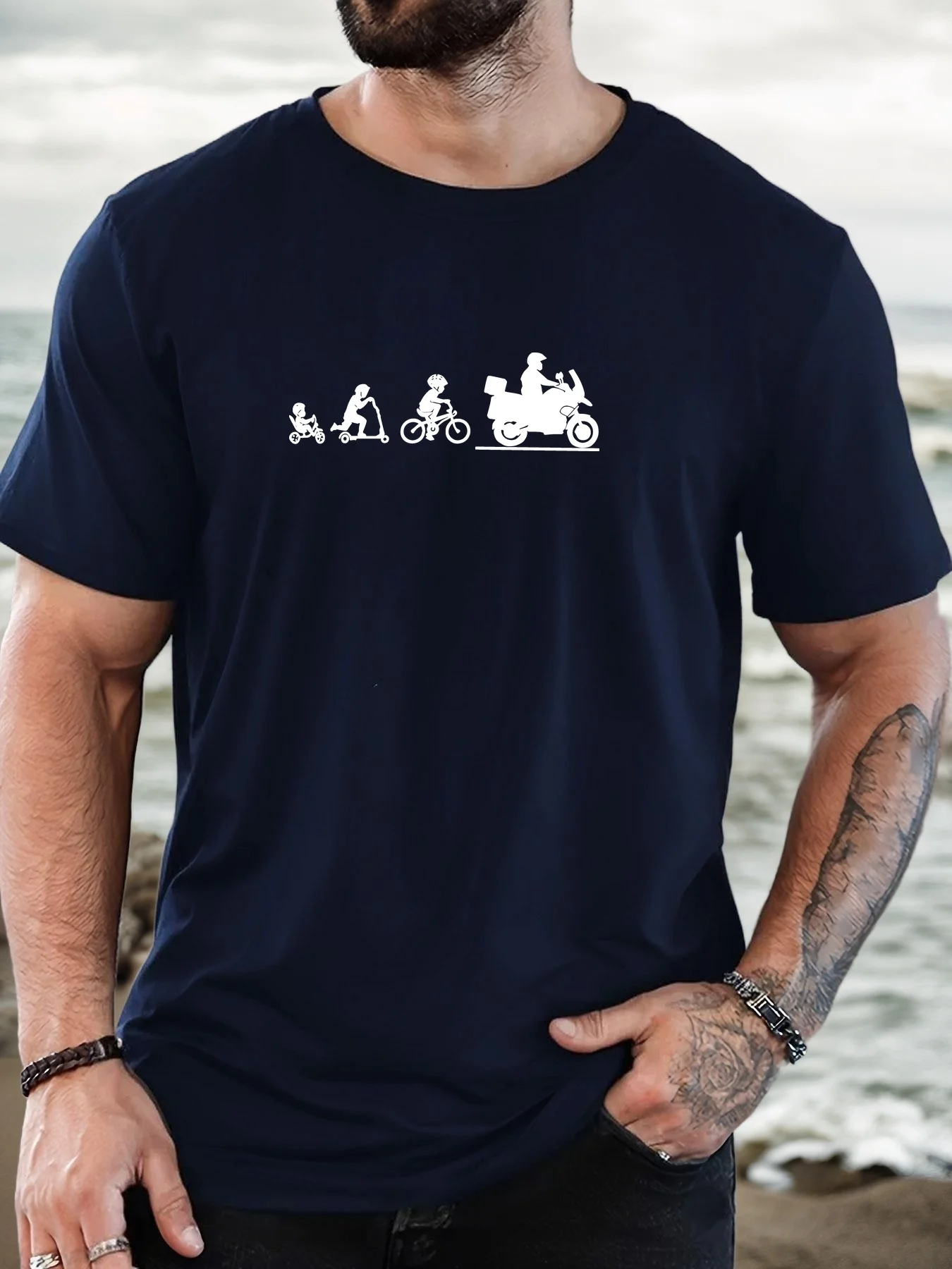 T-shirt basique noir pour homme, motif Silhouette de livreur, évolution de la vie, enfant, véhicule, vélo, pour le travail, décontracté, à manches courtes