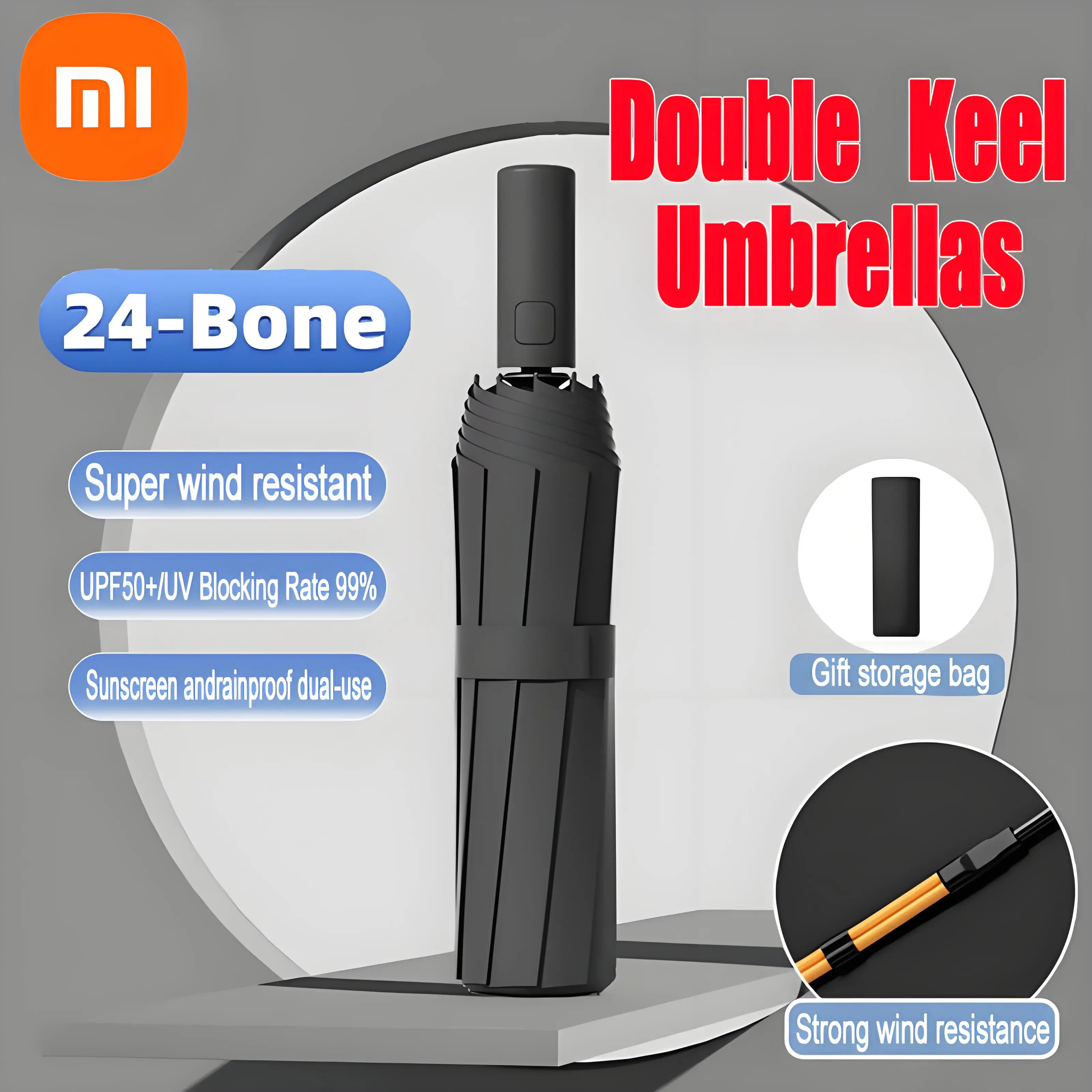 Xiaomi Fully Automatic 24 Bone Double Bone Folding Umbrella For Sun Uv Protection Rain Resistance And Strong Wind Resistance